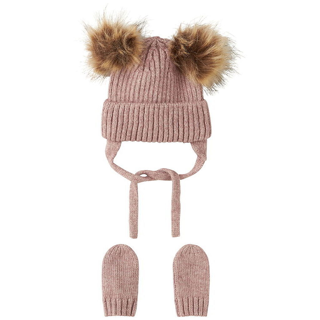 Name It Sæt - Hue/Luffer - Strik - NbnMora - Woodrose