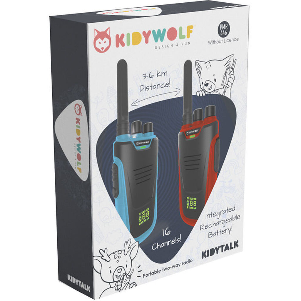 Kidywolf Walkie Talkie - 2 stk. - Kidytalk - Blå/Rød