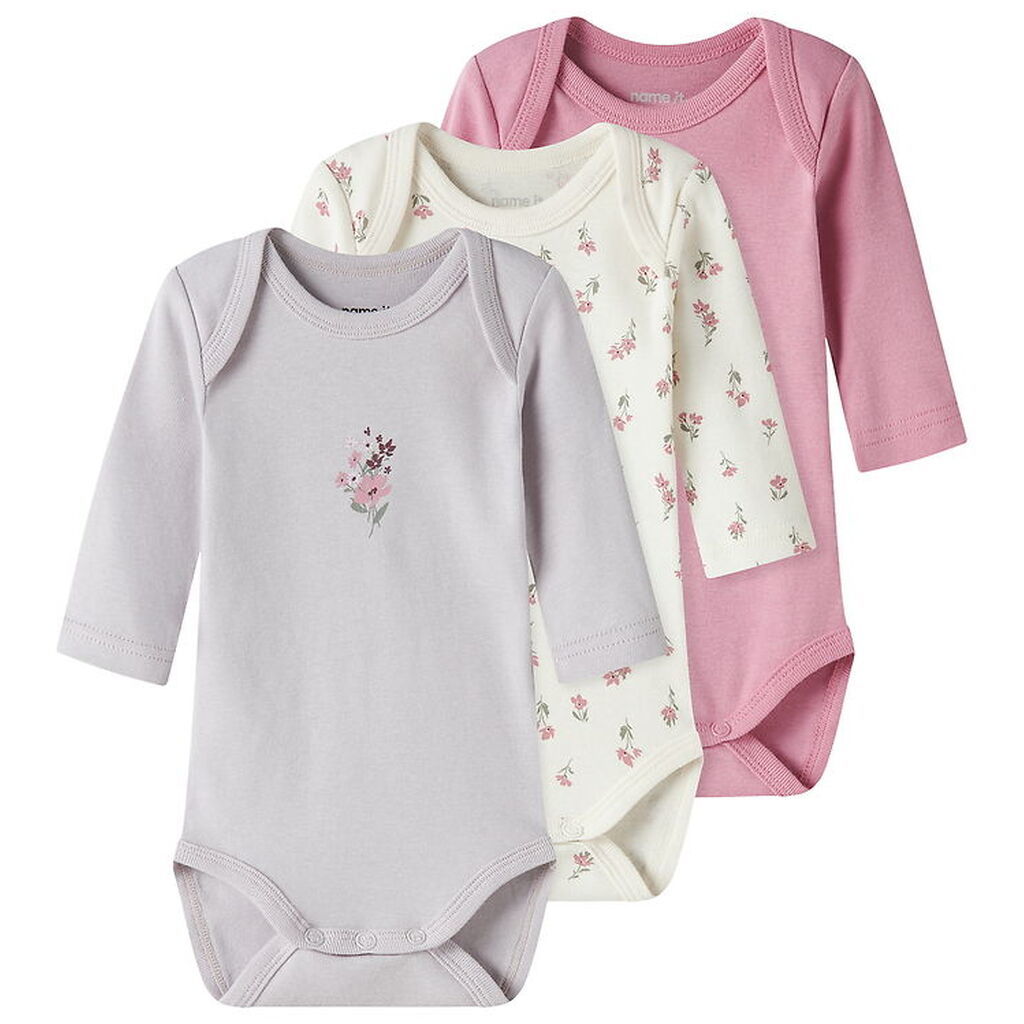 Name It Bodyer l/æ - 3-pak - Noos - NbfBody - Jet Stream/w/ Lila