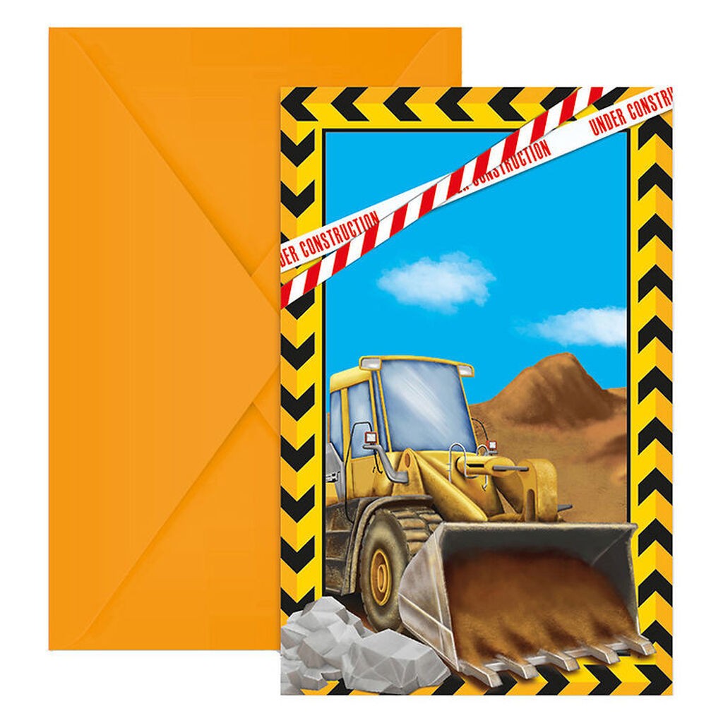 Decorata Party Invitationer - 6-pak - Construction