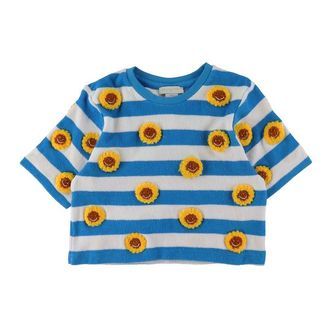 Stella McCartney Kids T-Shirt - Frotté - Blå/Hvidstribet m. Blom