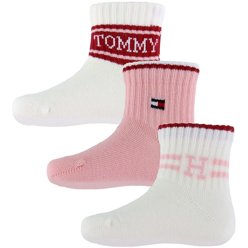 Tommy Hilfiger Strømper - 3-pak - Pink/Hvid