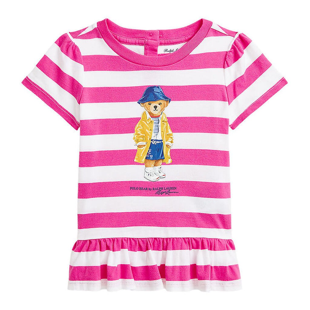 Polo Ralph Lauren T-shirt - Pink/Hvidstribet m. Bamse
