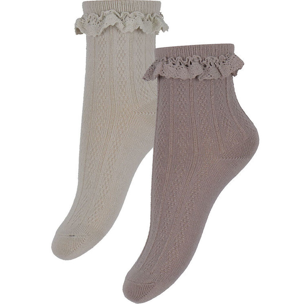 Wheat Strømper - 2-pak - Uld - Blondestrømpe - Nora - Dry Rose m