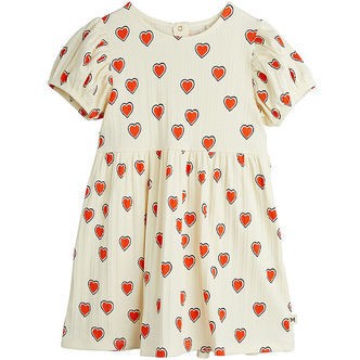 Mini Rodini Kjole - Rib - Offwhite m. Hjerter