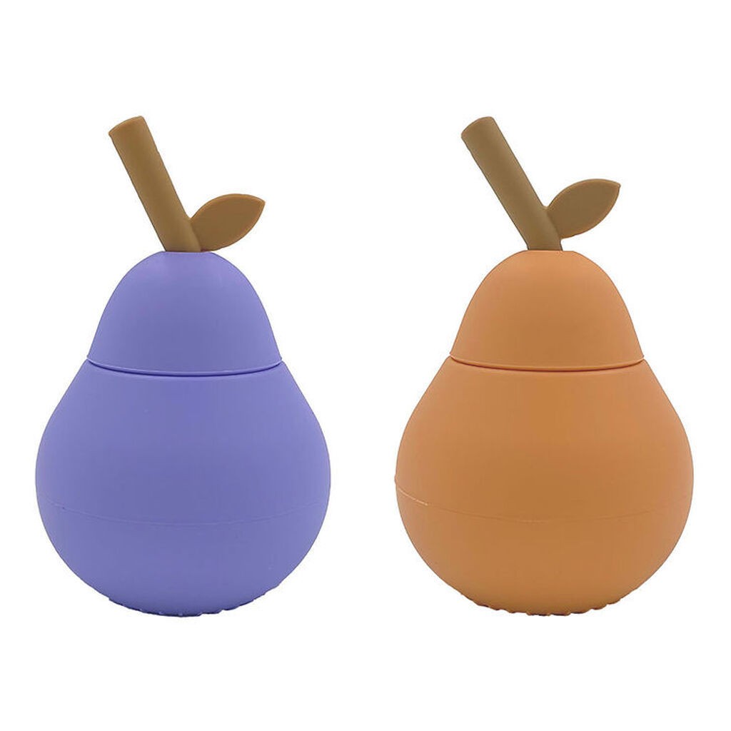 OYOY Kopper m. Sugerør - 2-pak - Pære - Silikone - Apricot/Lilla