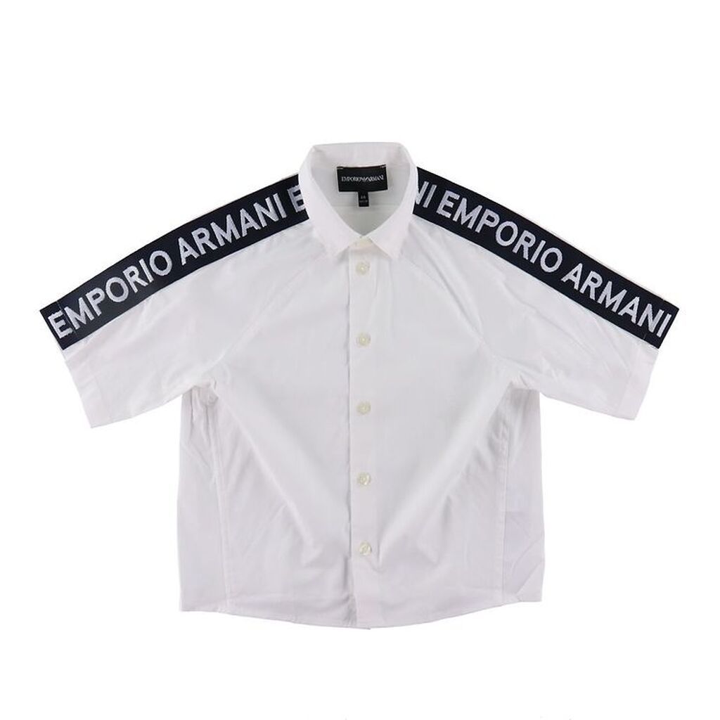 Emporio Armani Skjorte k/æ - Hvid/Navy m. Logostribe