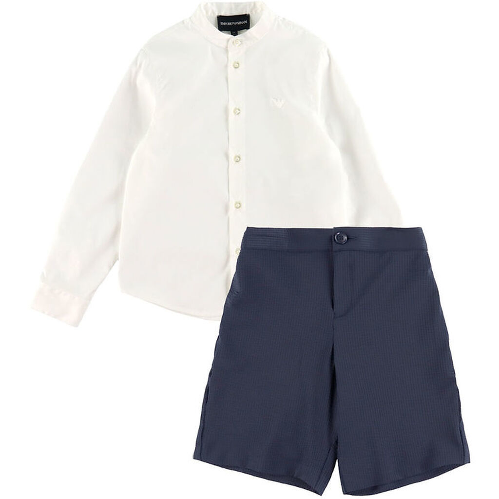 Emporio Armani Sæt - Skjorte/Shorts - Hvid/Dark Navy
