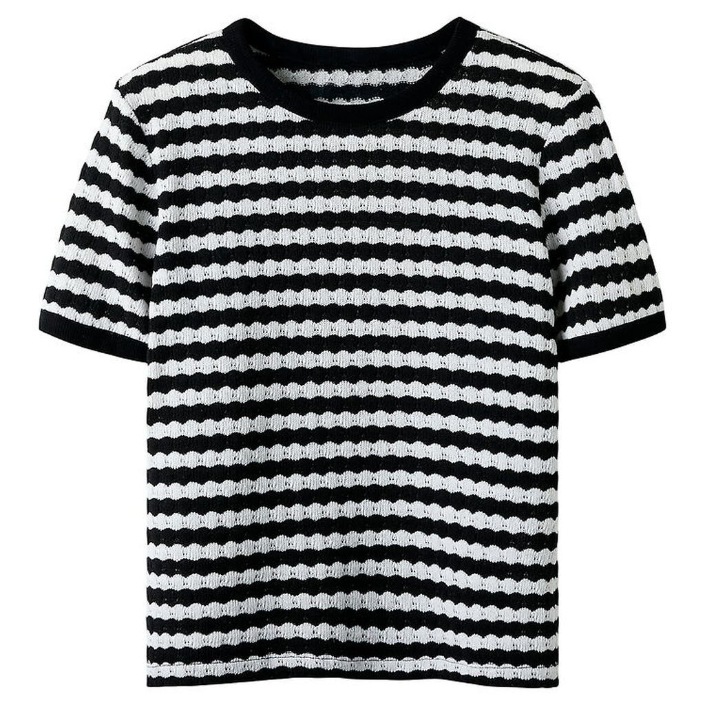 LMTD T-shirt - Strik - NlfSille - Sort/Hvid m. Hulmønster