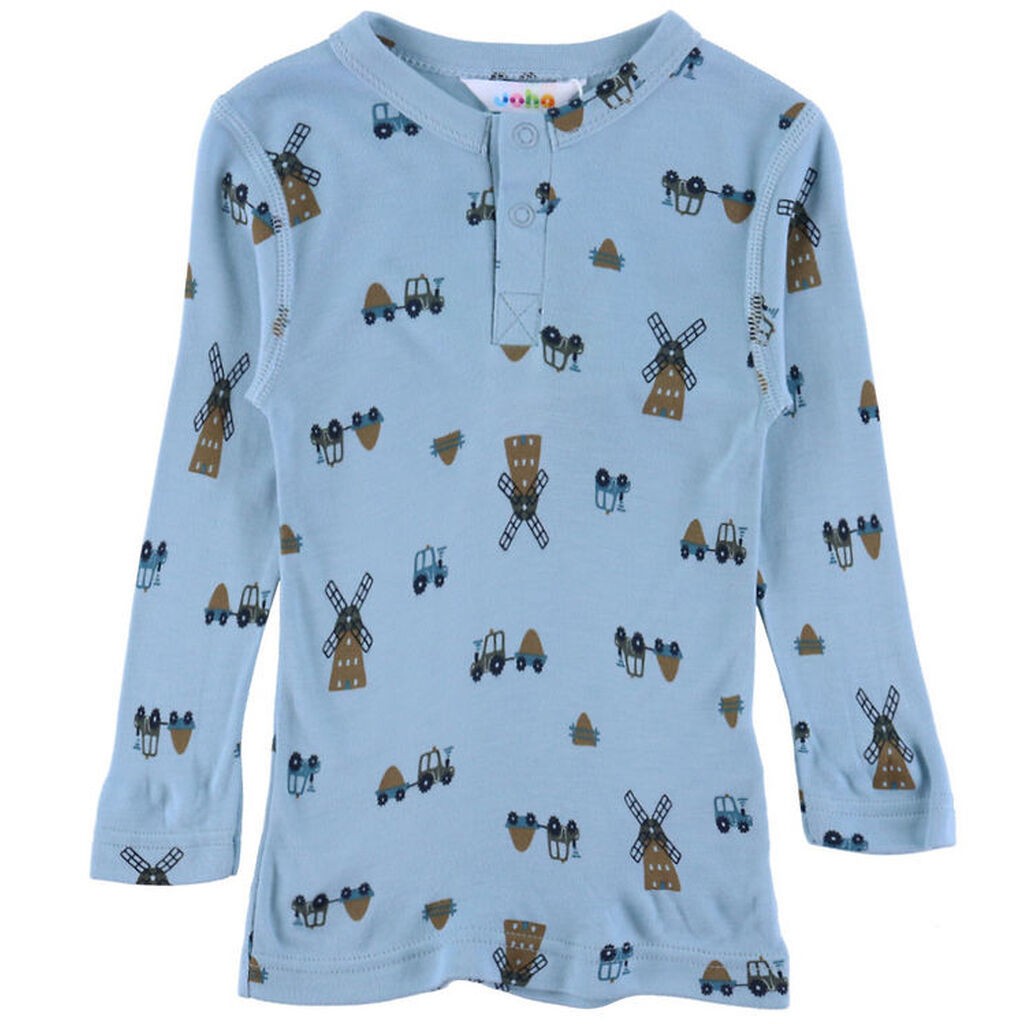 Joha Bluse - Viskose/Bambus - Blå m. Vindmølle