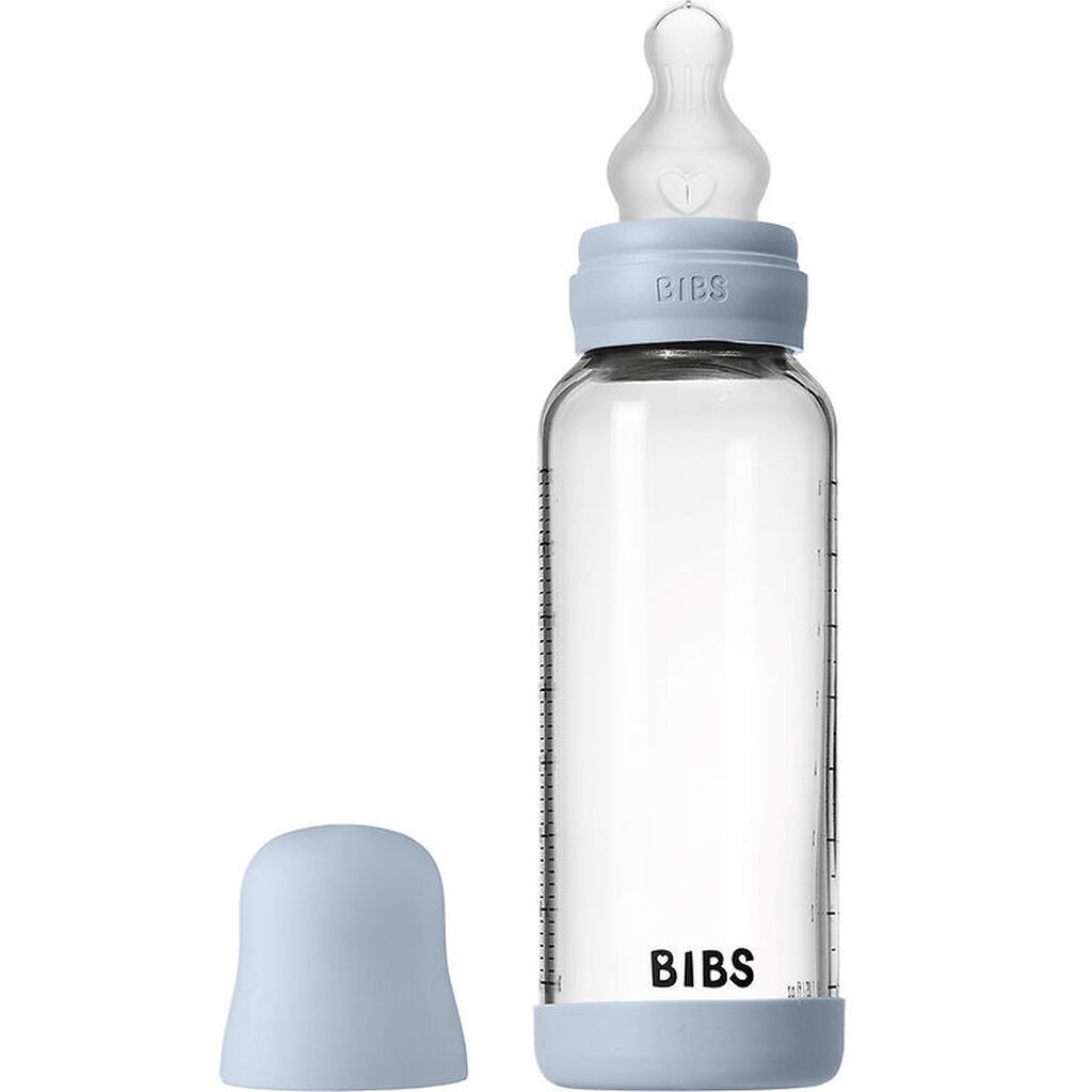 BIBS Sutteflaske - 240 ml - Glas/Silikone - Baby Blue
