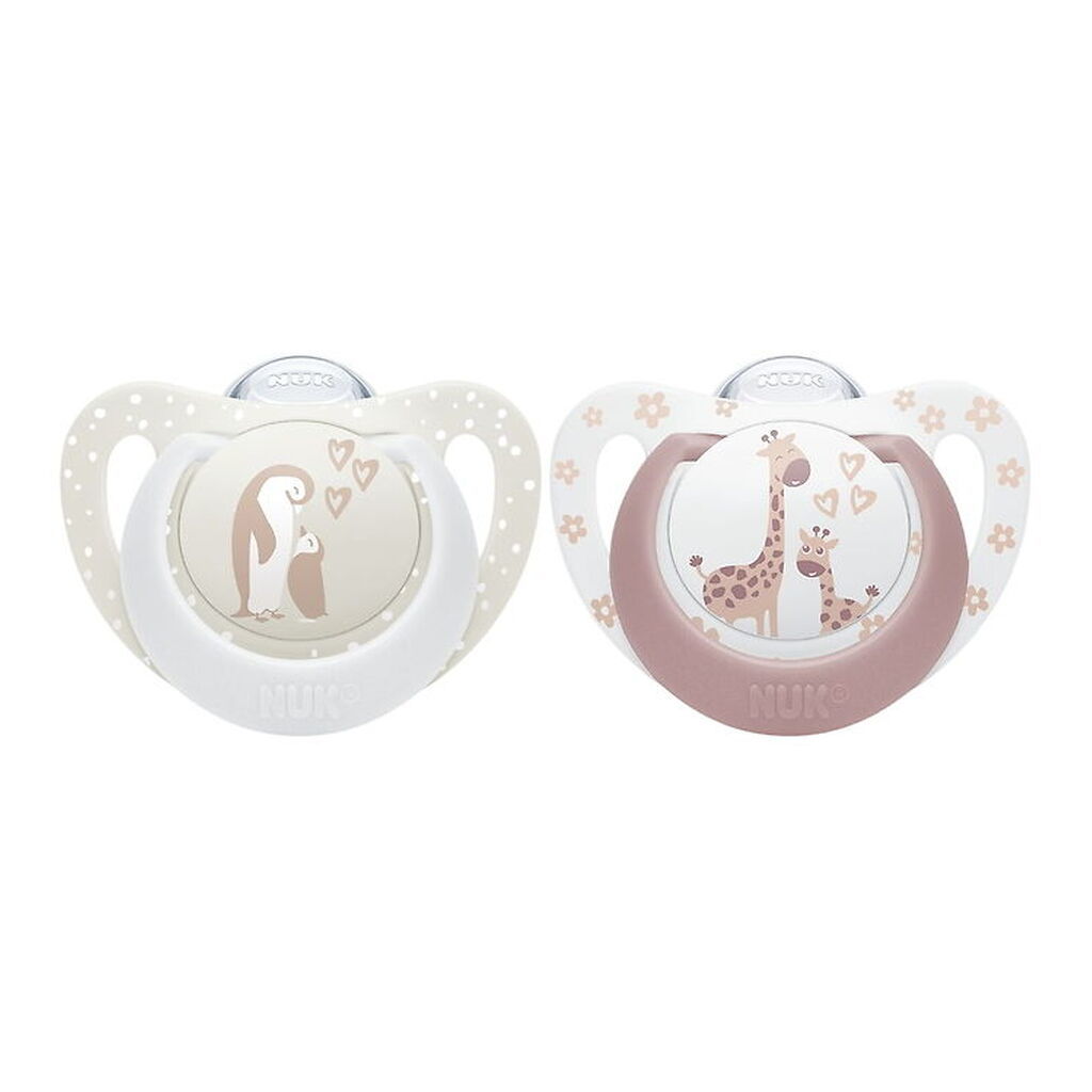 Nuk Sutter - 2-pak - First Choice - Penguin/Giraffe - Beige/Rose