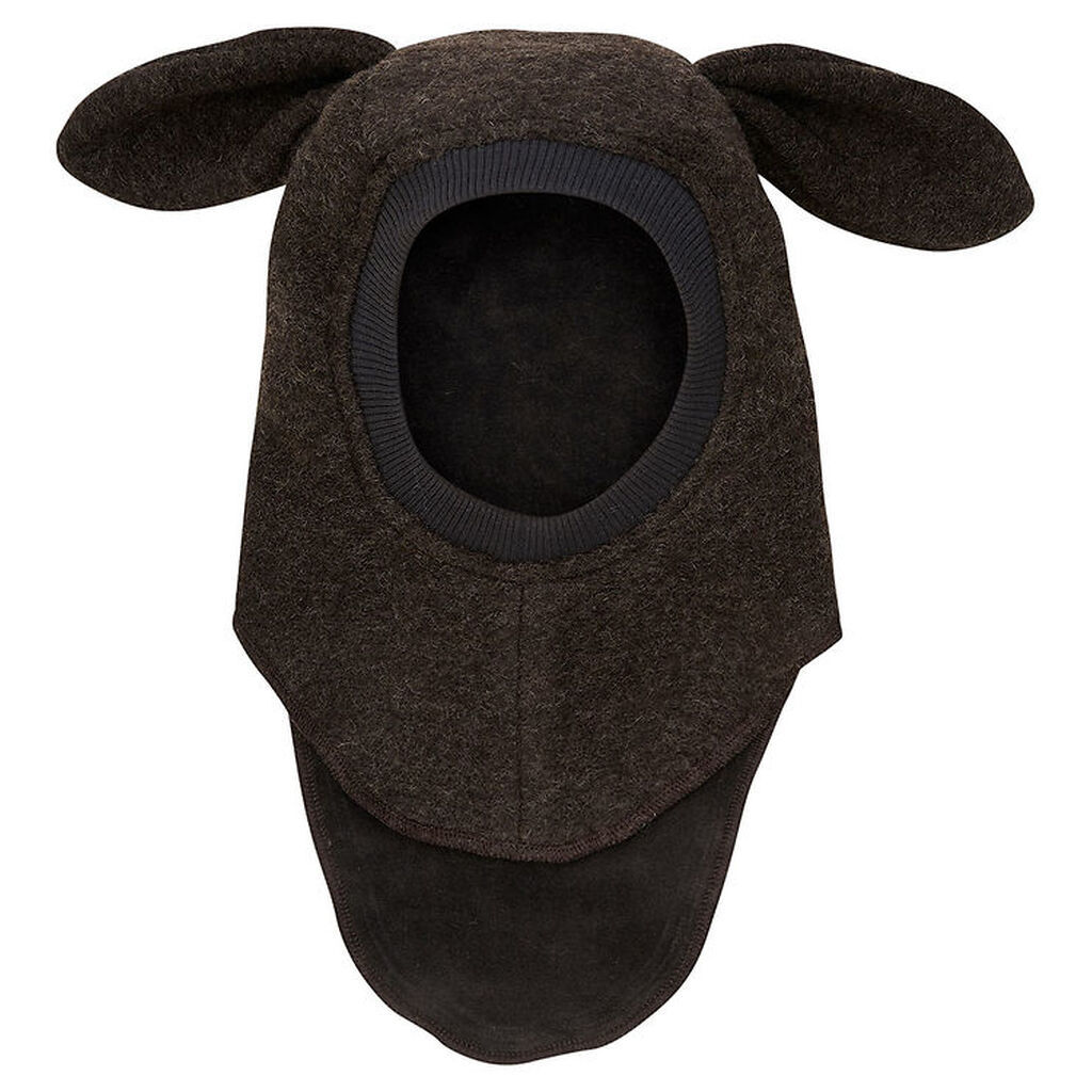 Huttelihut Elefanthue - Uld - 2-lags - Mørkebrunmeleret m. Ører