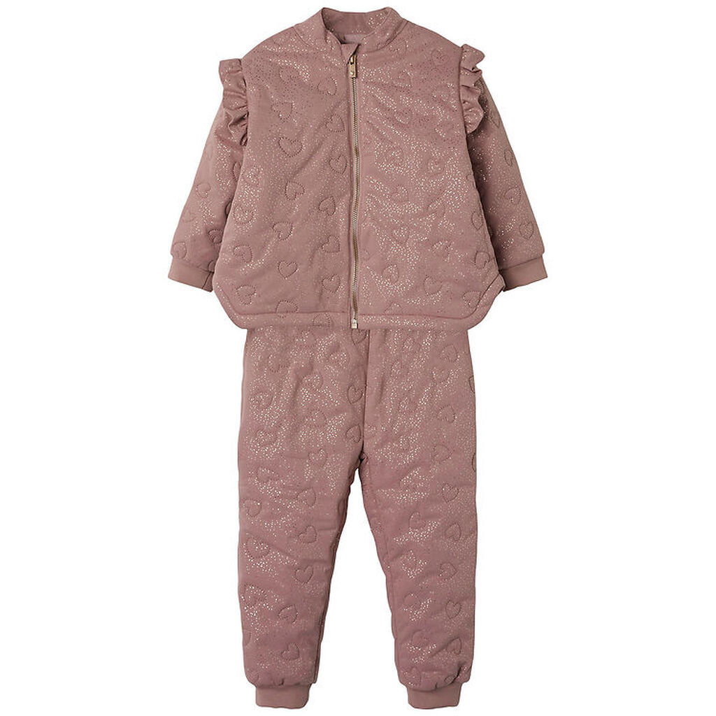 Name It Termotøj m. Fleece - NmfMoon - Woodrose m. Glitter