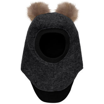 Huttelihut Elefanthue - Uld/Bomuld - 2-lags - Mørkegråmeleret