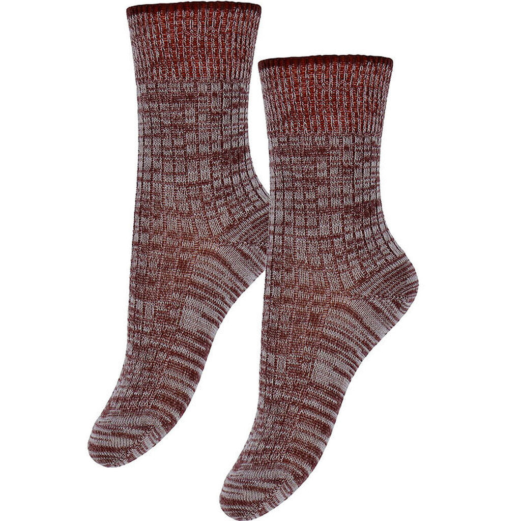 FUB Strømper - Uld - Melange - 2-pak - Cranberry/Ecru