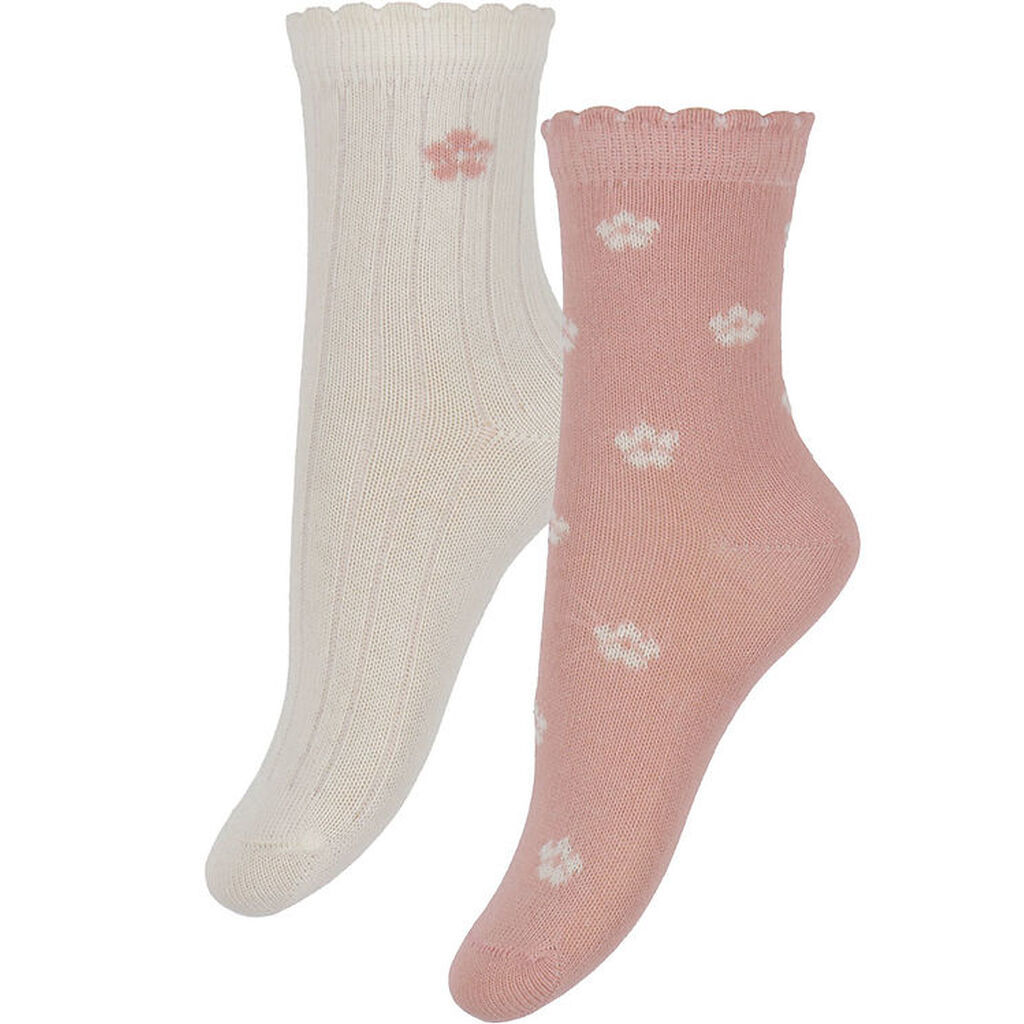 Minymo Strømper - 2-pak - Ash Rose m. Blomster