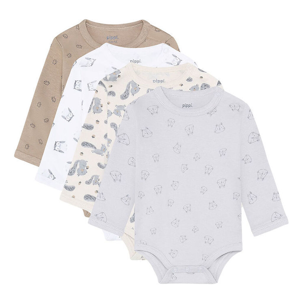 Pippi Baby Bodyer l/æ - 4-pak - Rainy Day