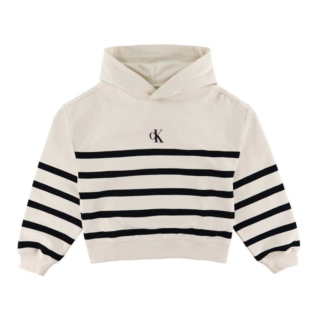 Calvin Klein Hættetrøje - Logo Boxy Fit Stripes - White Cap Gray