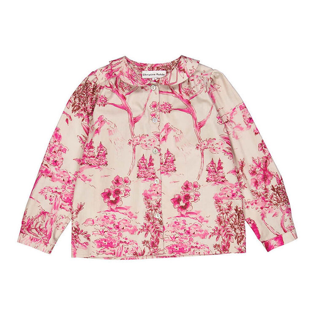 Christina Rohde Skjorte - Grå m. Pink Print