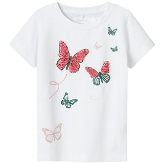 Name It T-shirt - NmfLofla - Bright White m. Sommerfugle