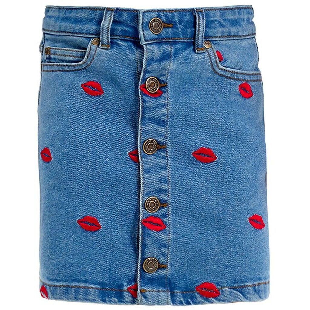 The New Nederdel - Denim - TnLips - Medium Blue/Rød m. Læber