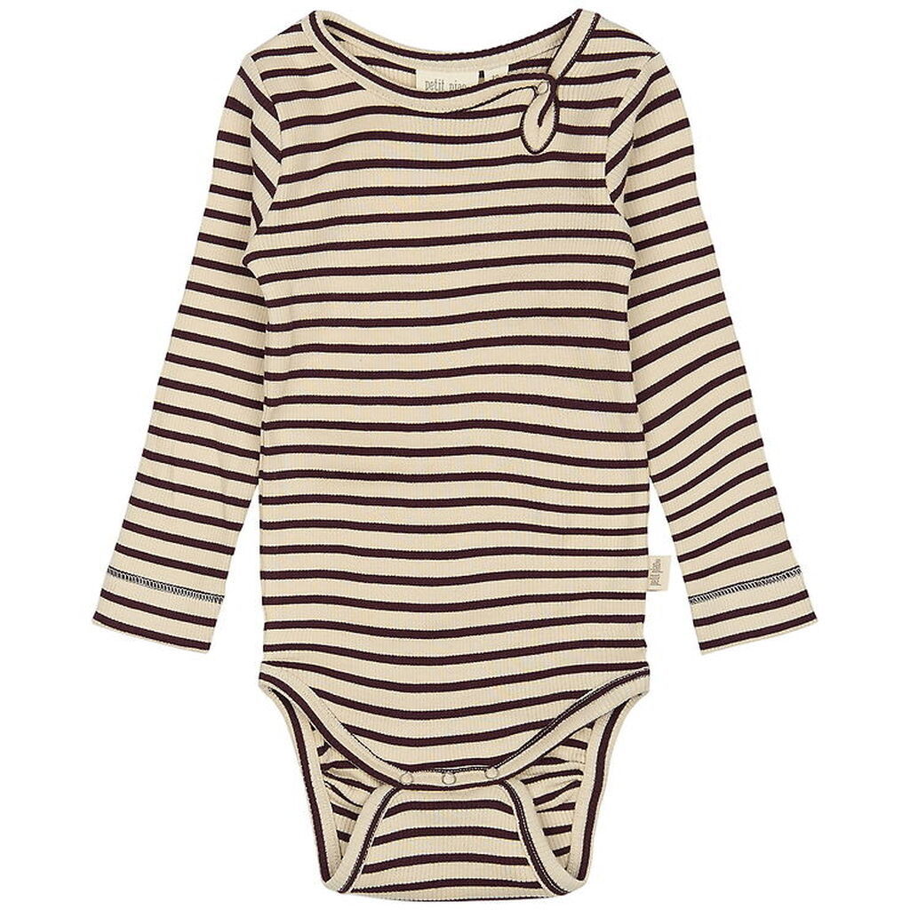 Petit Piao Body l/æ - Rib - Dark Grape/Off White