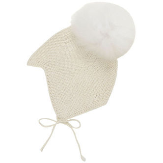 Huttelihut Babyhjelm m. Kvast - Alpakauld - Strik - Off-white