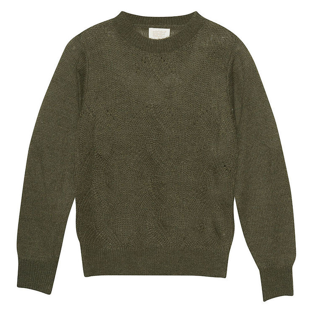 Creamie Bluse - Strik - Olive Night m. Hulmønster