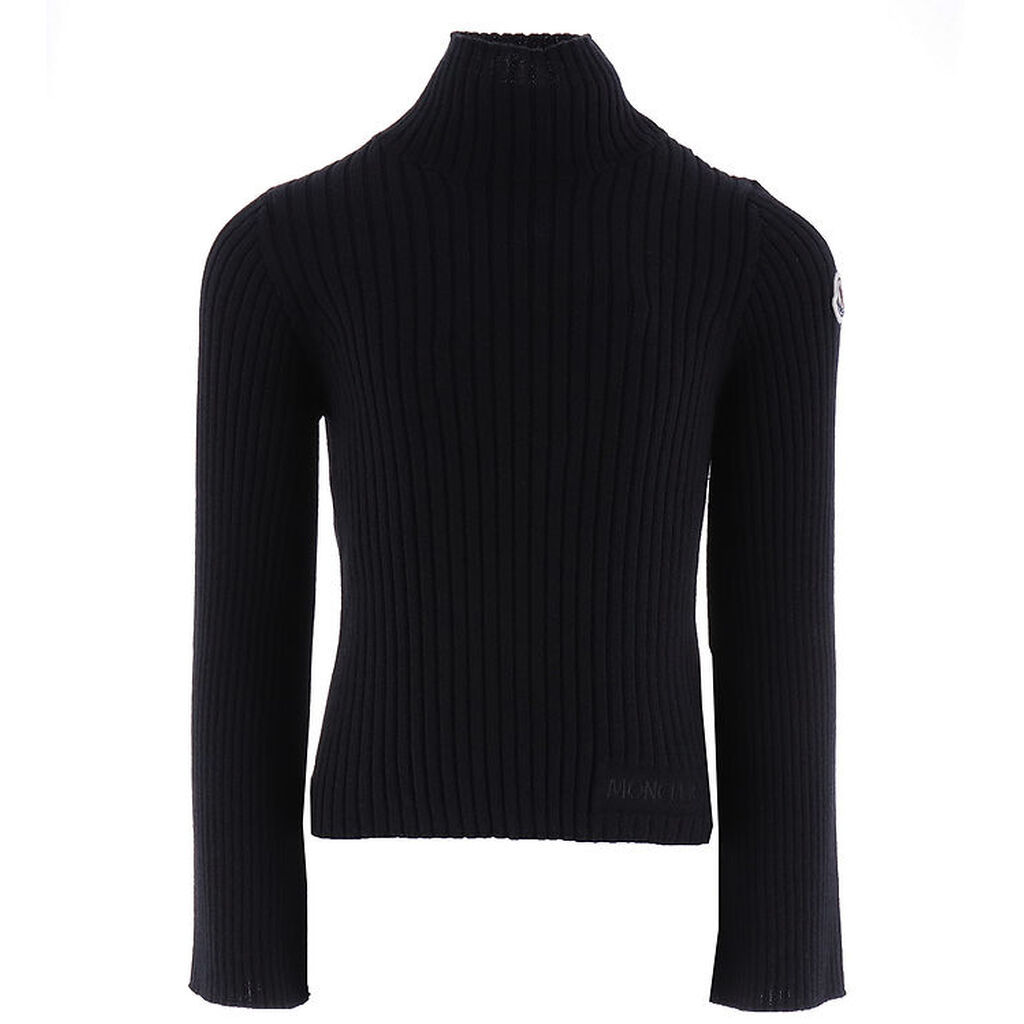 Moncler Bluse m. Rullekrave - Akryl/Uld - Rib - Sort