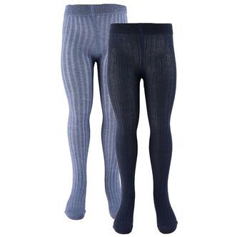 Minymo Strømpebukser - 2-pak - Solid Rib - Navyblå/Blåmeleret