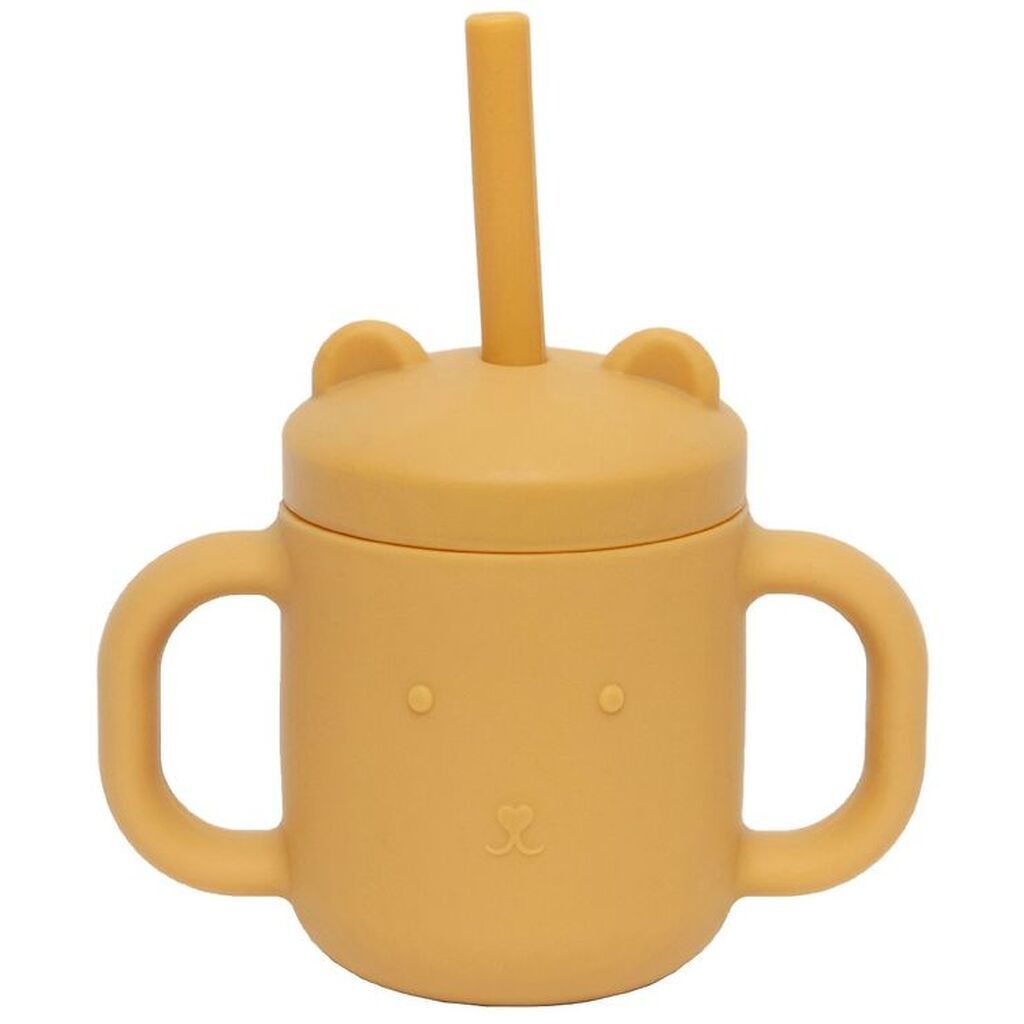 Petit Monkey Kop m. Sugerør - Silikone - 175 ml - Ochre
