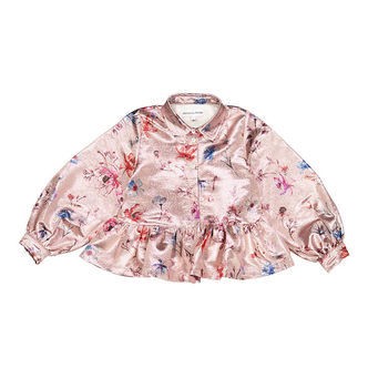 Christina Rohde Skjorte - Rosa Glitter m. Blomster