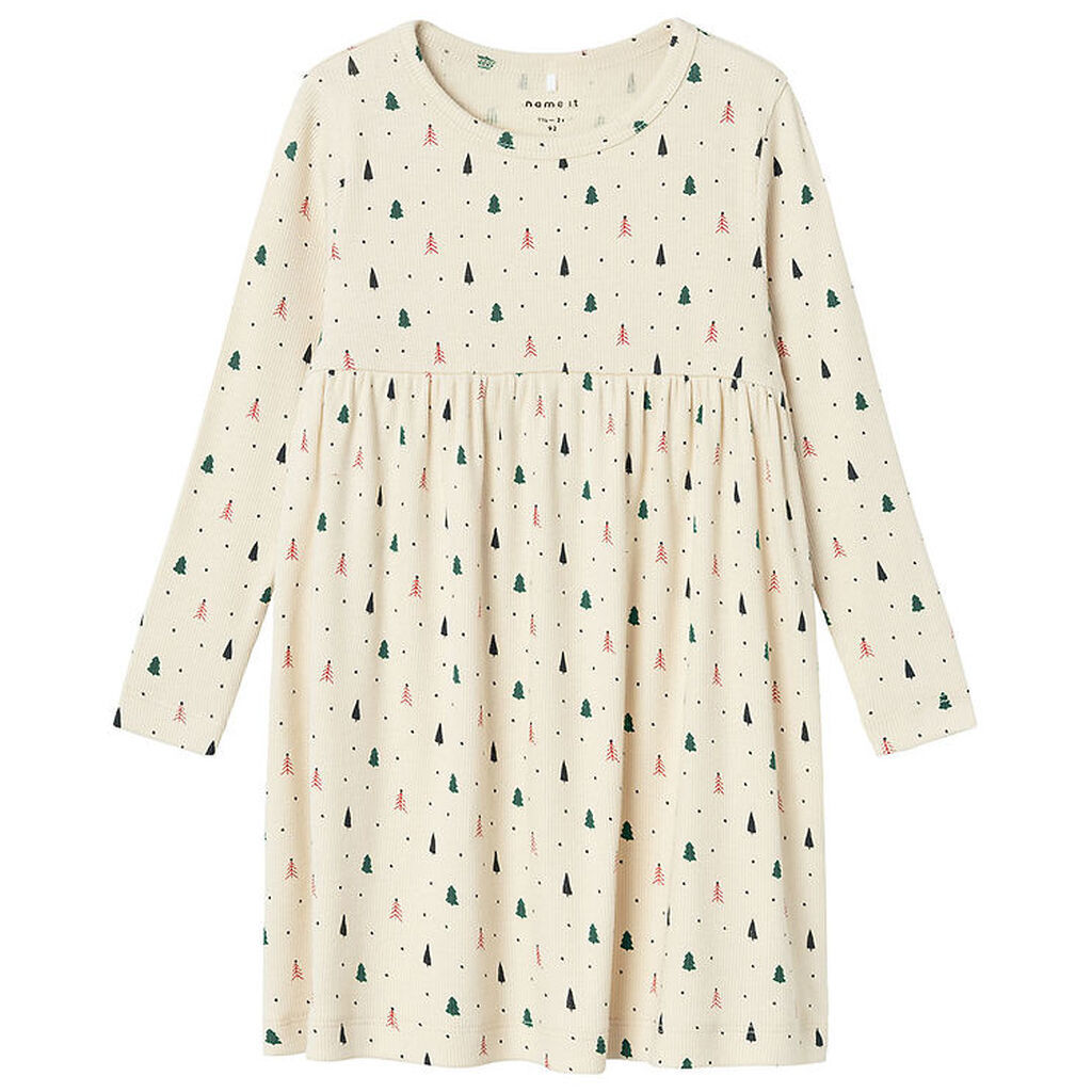 Name It Kjole - Rib - NmfDab - Summer Sand m. Juletræer