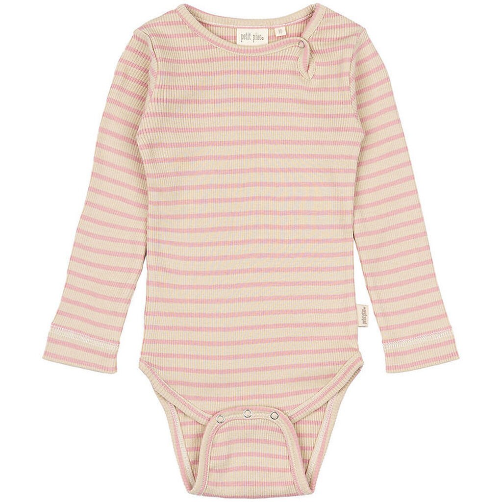 Petit Piao Body l/æ - Rib - Modal - Bright Rose/Dark Off White