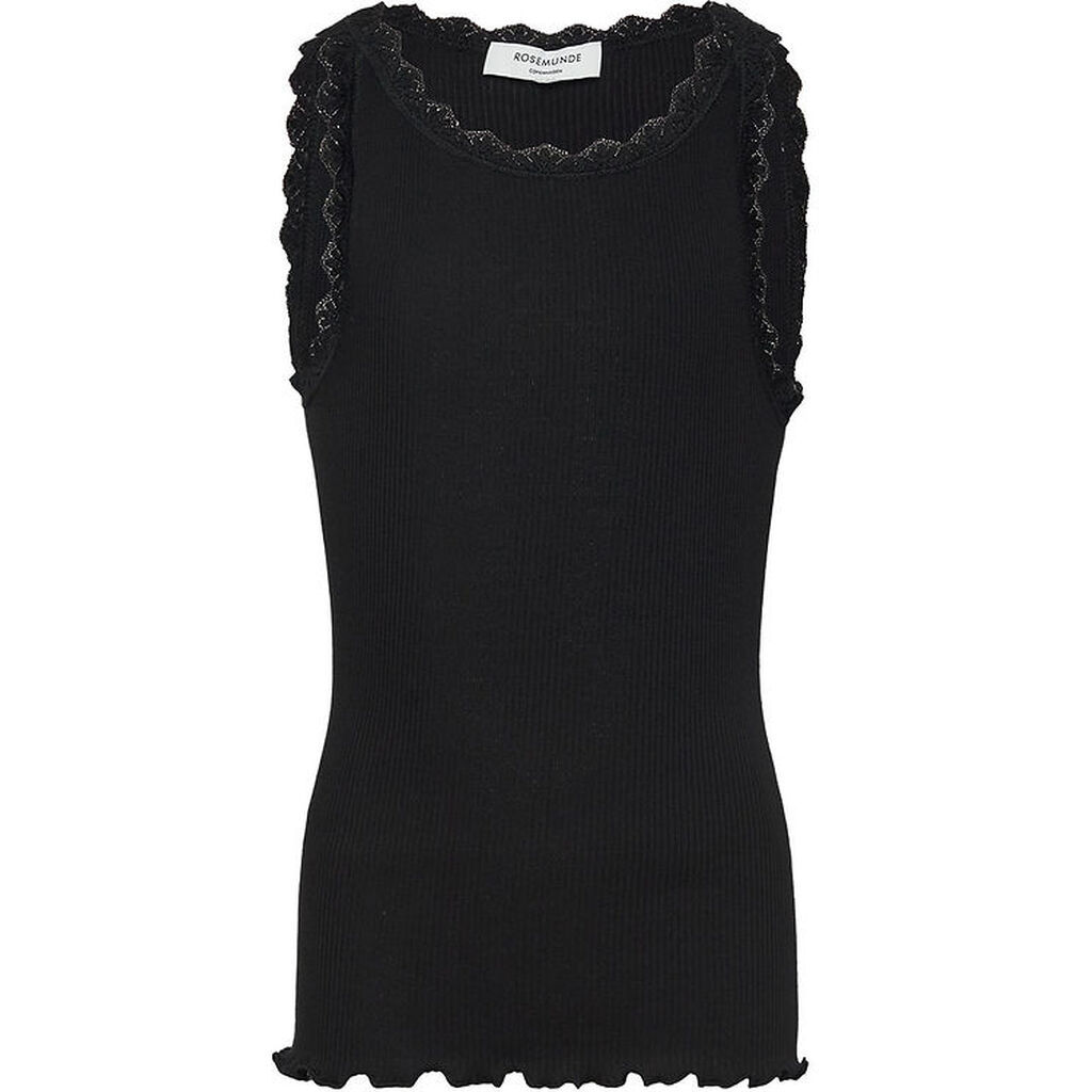 Rosemunde Top - Rib - Balta - Sort m. Blonder