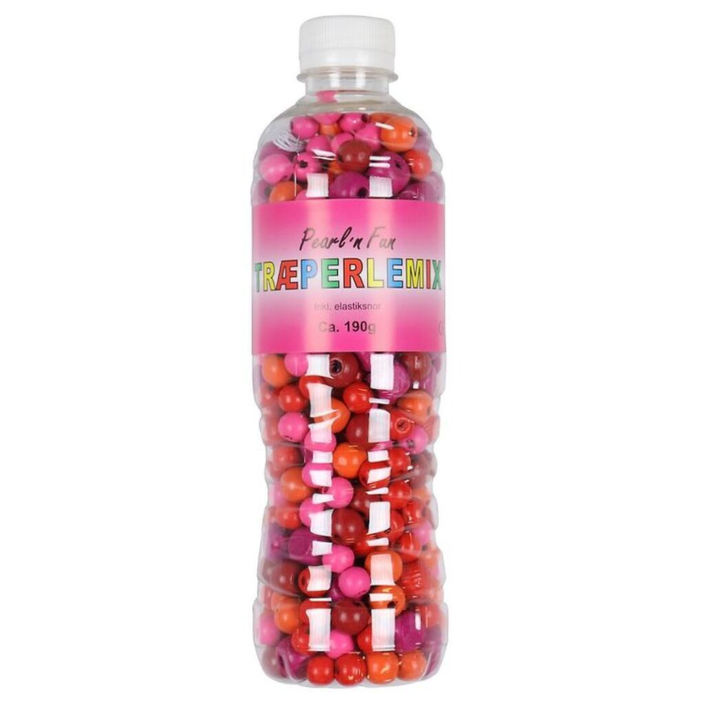 Pearl'n Fun Træperler m. Elastiksnor - 190 gram - Rød/Pink/Orang