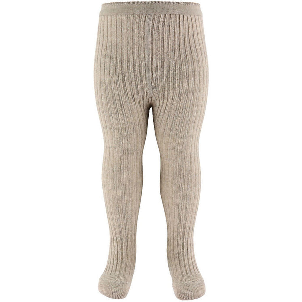 MP Strømpebukser - Uld/Bomuld - Rib - Arien - Light Brown Melang