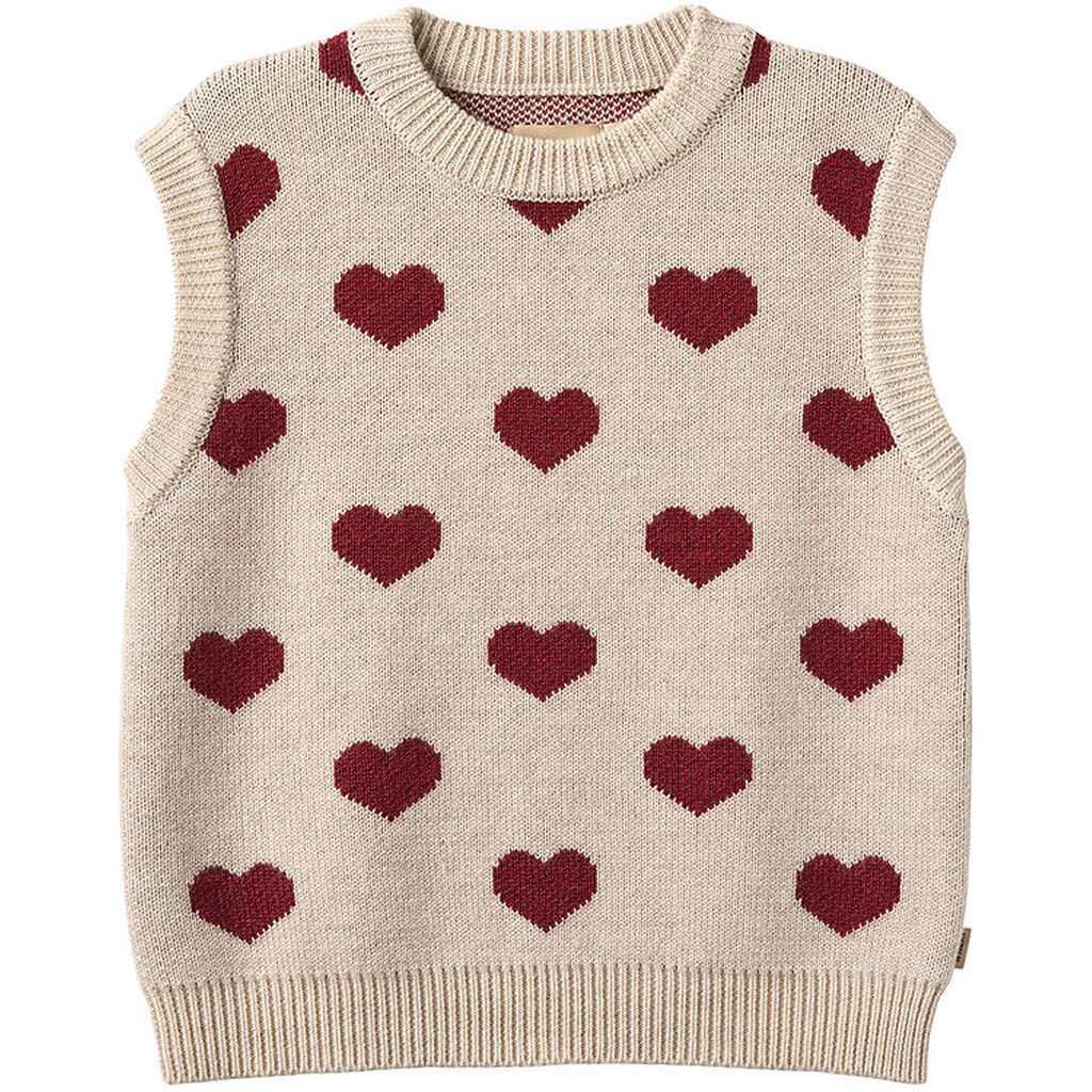 Wheat Vest - Merinould - Gaby - Offwhite Melange m. Hjerter