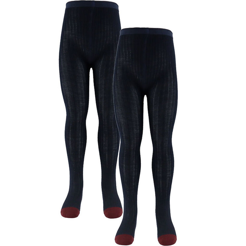 FUB Strømpebukser - Uld - Rib - 2-pak - Dark Navy