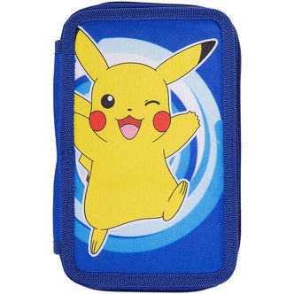 Pokémon Penalhus m. Indhold - Dobbelt - Blå/Gul m. Pikachu