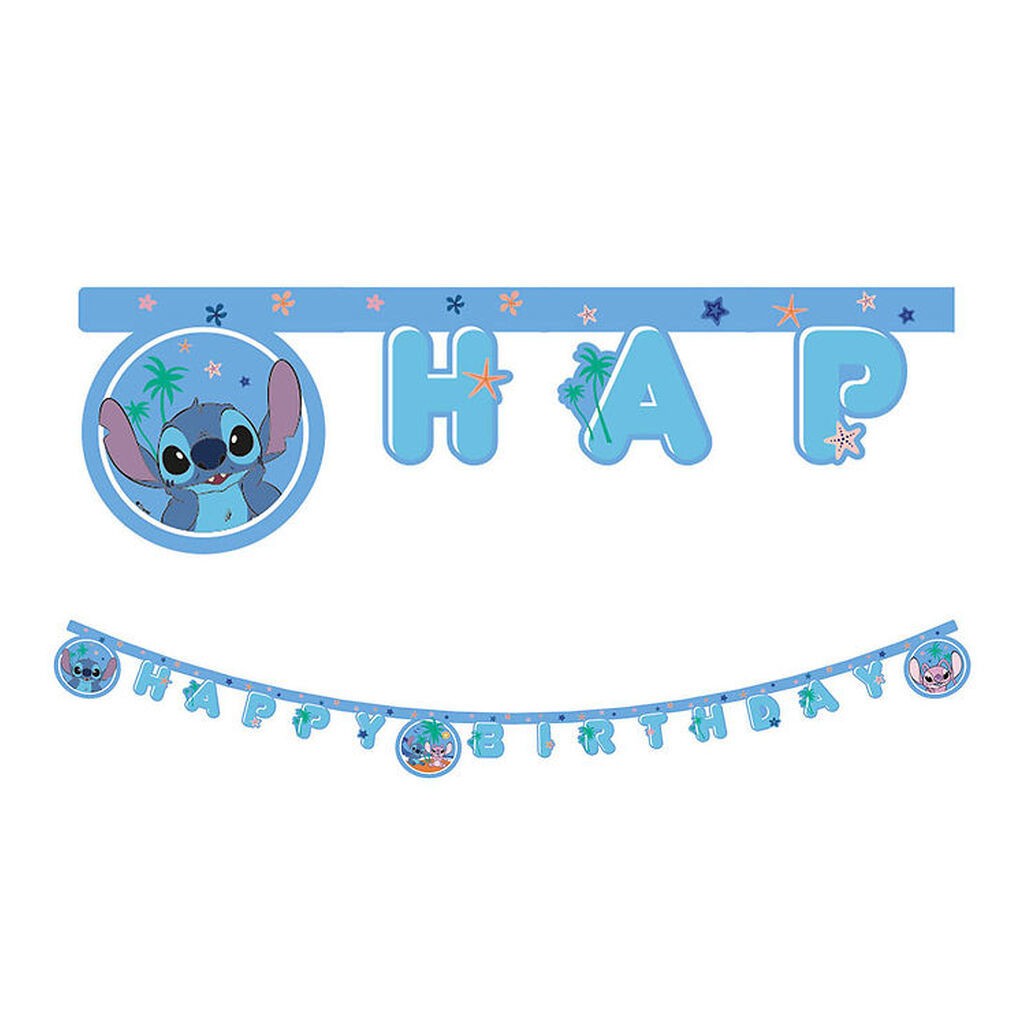 Decorata Party Happy Birthday Banner - Stitch & Angel