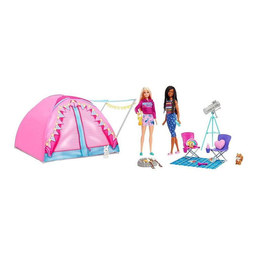 Barbie Dukkesæt - Camping Telt Og Dukker Brooklyn Og Malibu