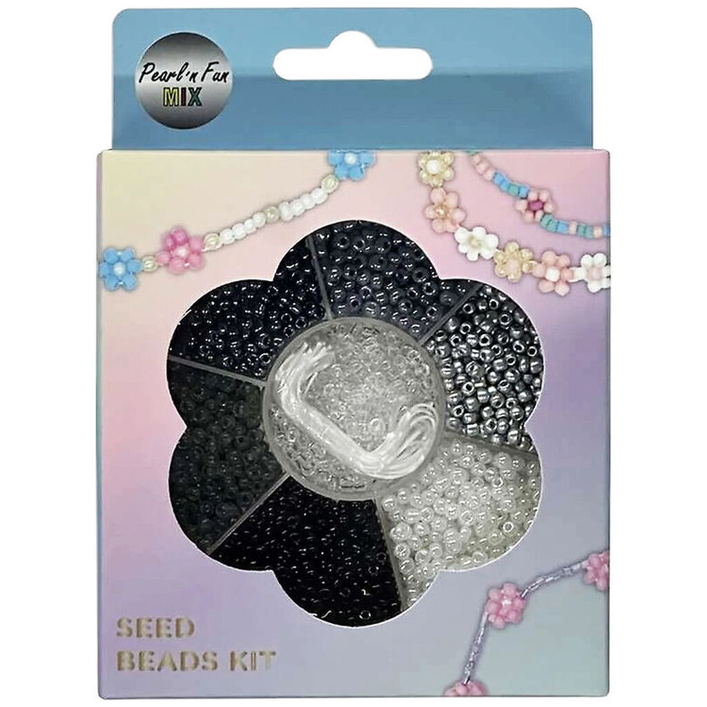 Pearl N Fun Perler - Glasperlemix - Sort/Grå/Hvid