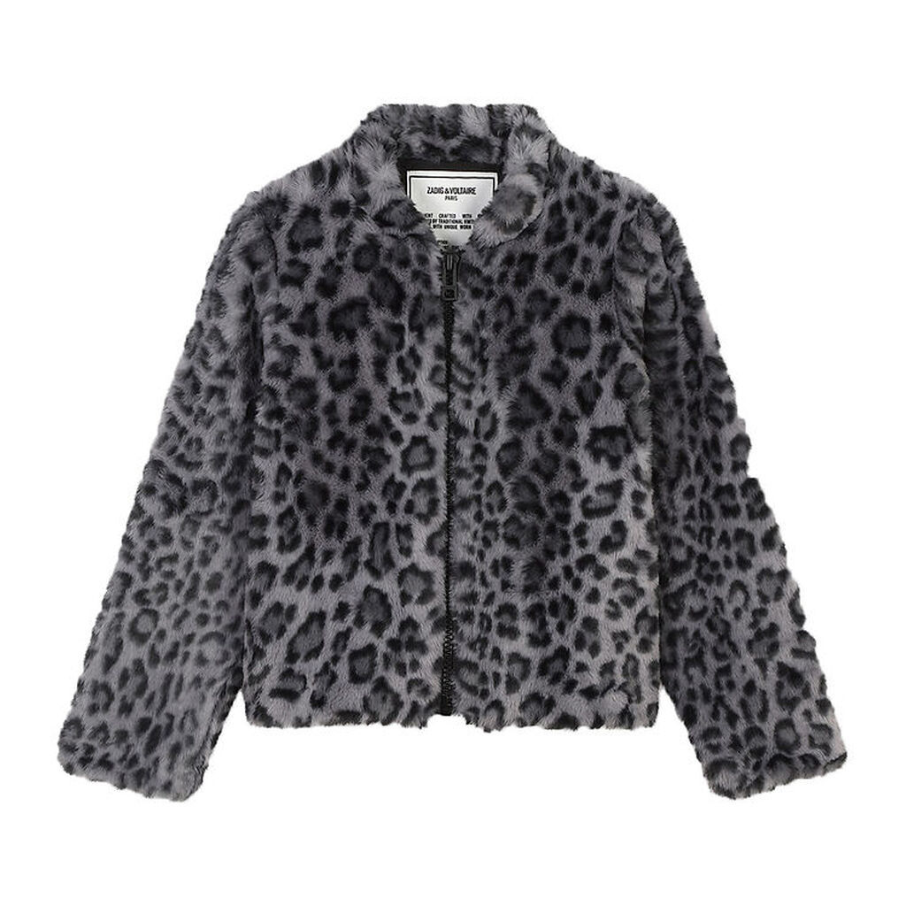 Zadig & Voltaire Jakke - Imiteret Pels - Sort/Grå m. Leopard