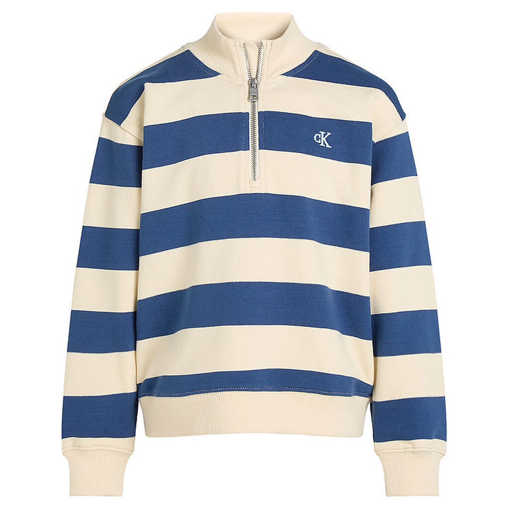 Calvin Klein Sweatshirt - Terry Striped Half-Zip - Ensign Blue/T