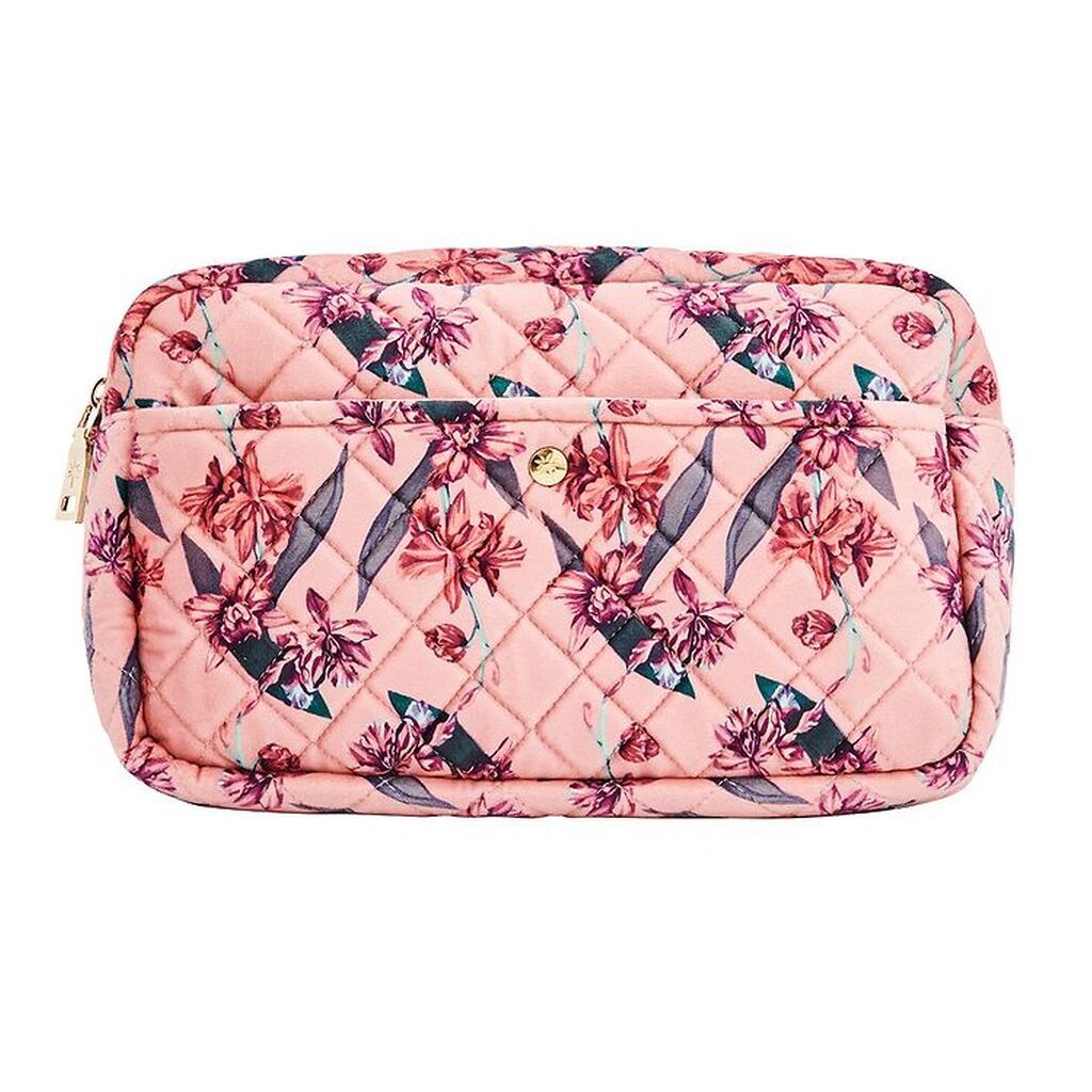 Fan Palm Toilettaske - Large - Quiltet Velour - Flawless Rose
