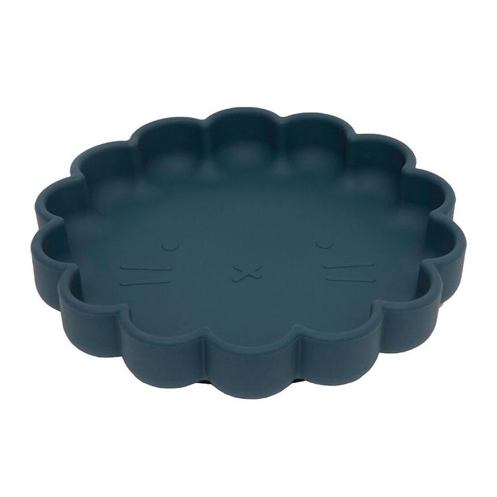 Petit Monkey Tallerken m. Sugekop - Silikone - Lion - Balsam Blu