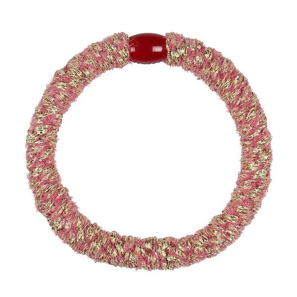 Kknekki Hårelastik - Mørk Pink/Guld Velour m. Glimmer