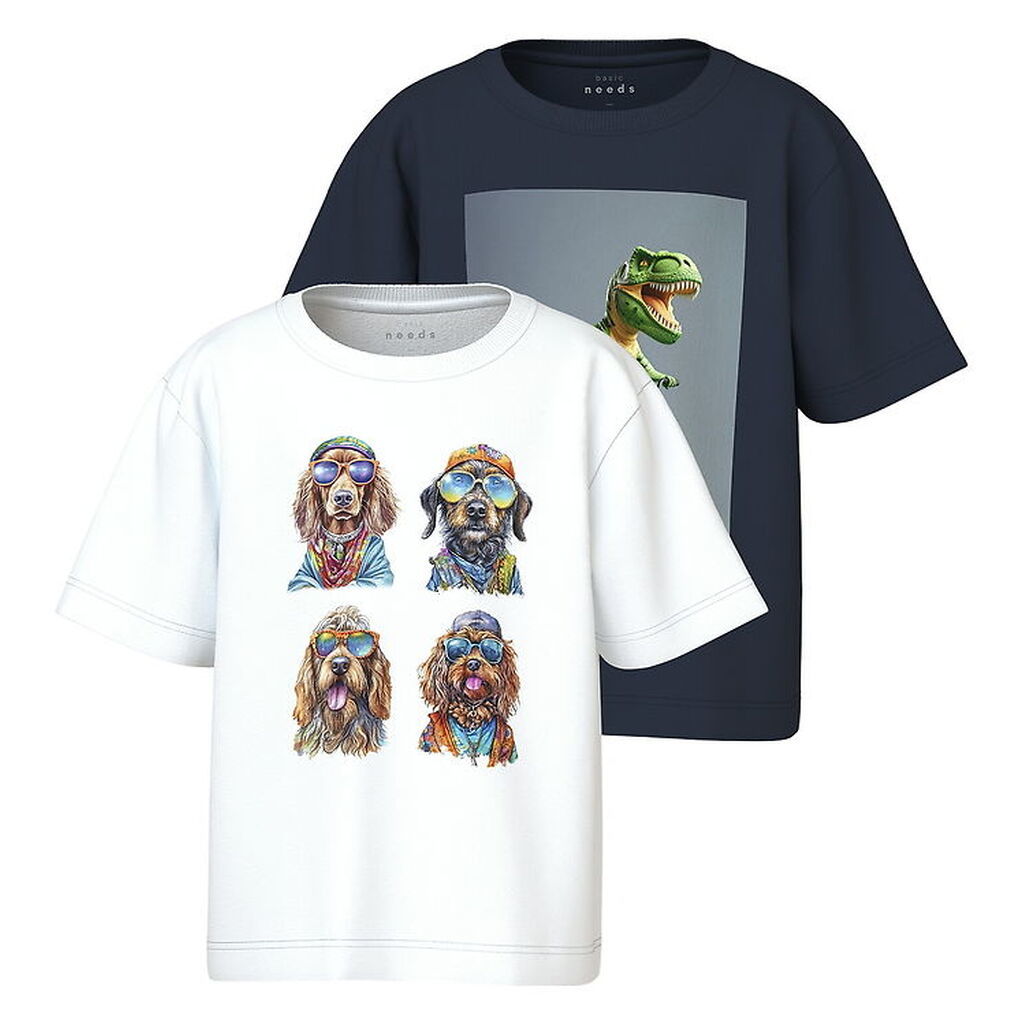 Name It T-shirts - NmmVoto - 2-pak - Bright White/Navy Blazer/Di